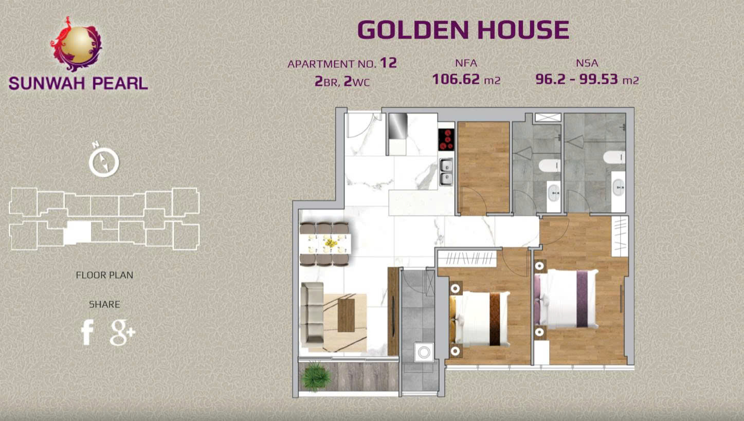 Golden House Sunwah Pearl 2 bedroom for sale layout GH.12