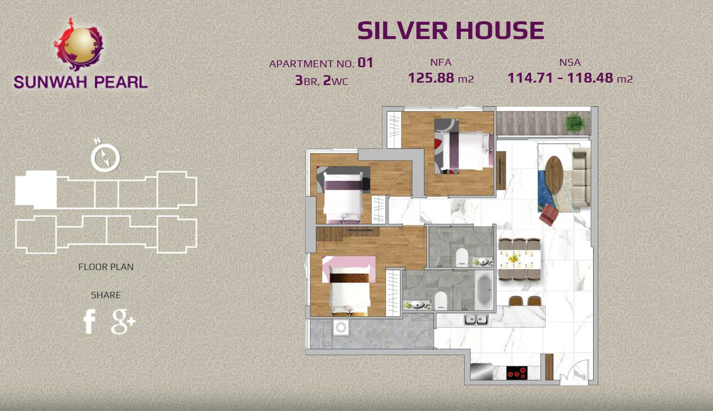 Sunwah Pearl Silver House 3 bedroom for sale - Basic furniture, 125m2
